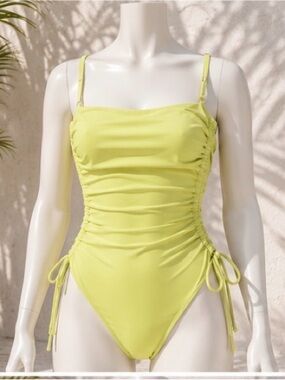 Lime Green Ruched Kids One-Piece Swimsuit